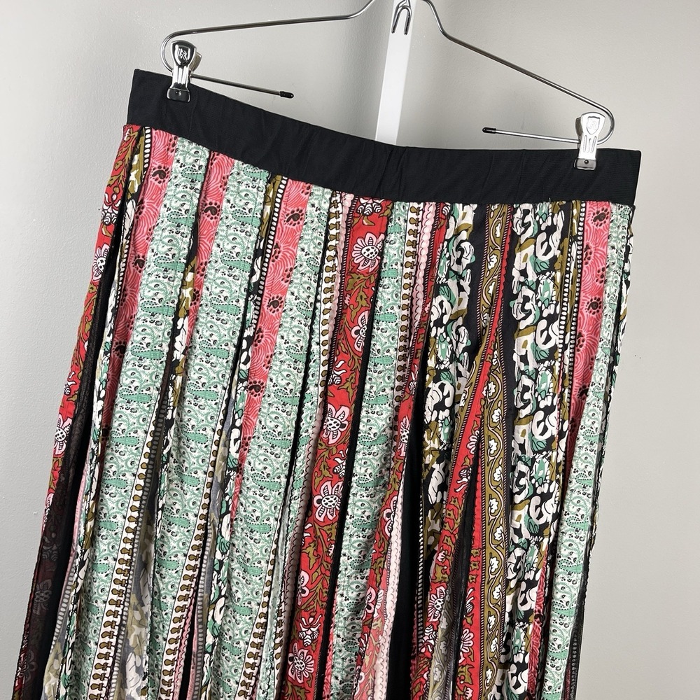 Soft Surroundings Maxi Skirt Womens XL Boho Floral Panel Black Mesh Boho